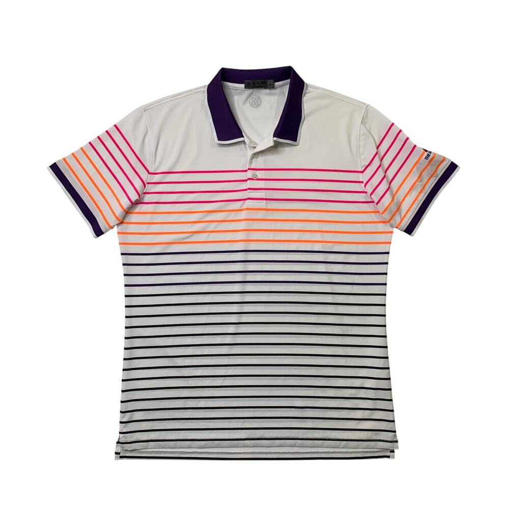 G/Fore Shirt Mens Medium White Purple Variegated Striped Golf Polo The Boulders